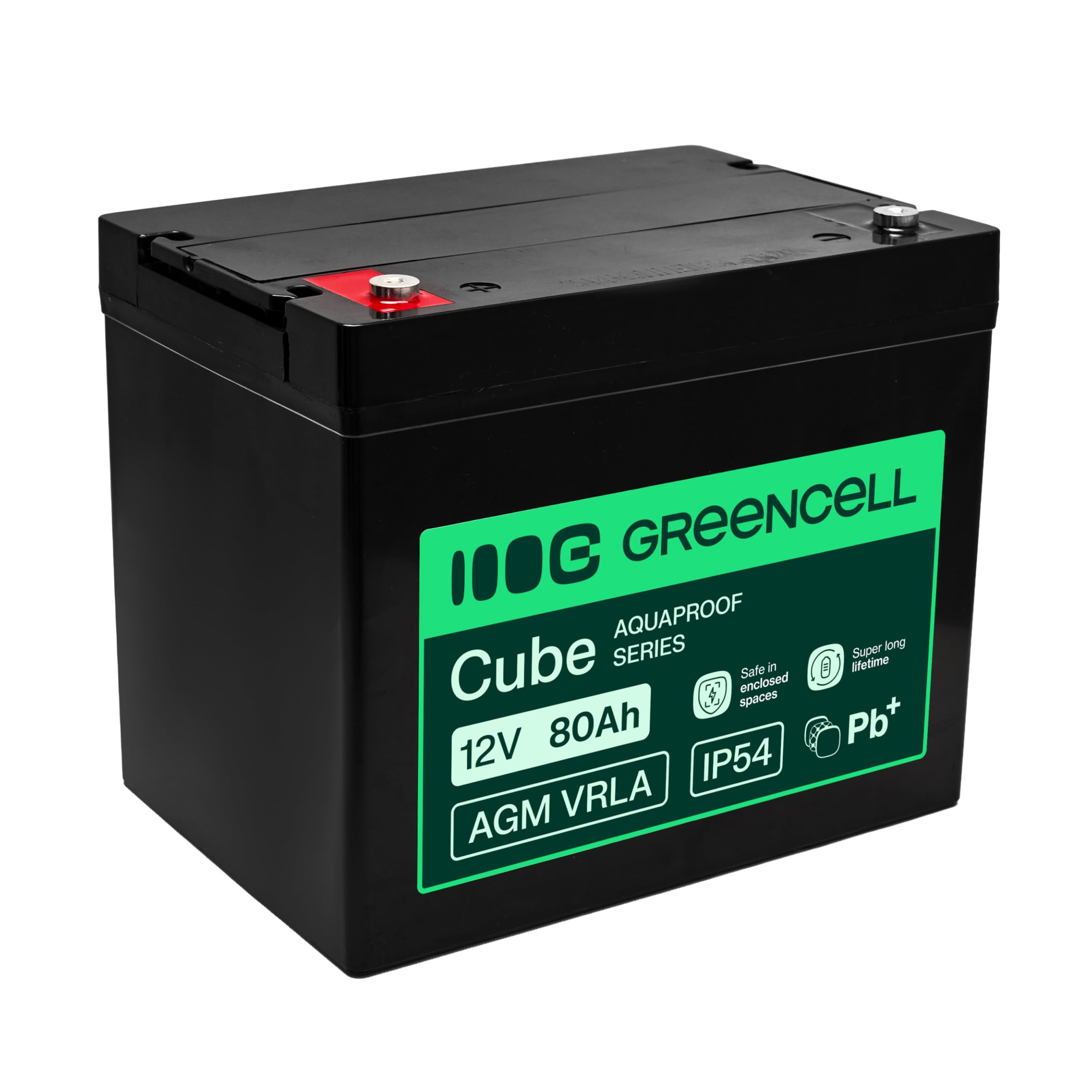 Greencell AGM VRLA 12 V 80 Ah - Batteria gel senza manutenzione per UPS, campeggiatori, sistemi di allarme, alimentazione di emergenza e applicazioni industriali, durevole, protezione IP54, alte
