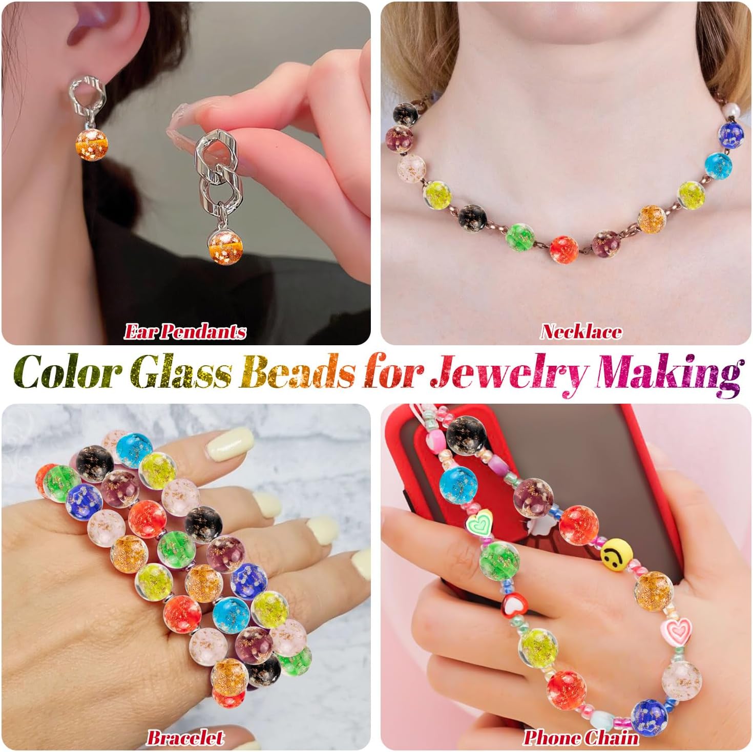 108Pcs Luminous Glass Beads Bulk Glow in The Dark 8mm Firefly Glow Loose Spacer Ball Beads for Jewelry Making DIY Craft Bracelet Earring (Multicolor) - Image 5