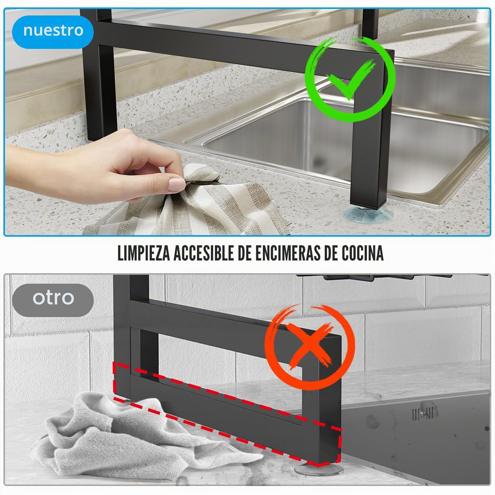 SNSLXH Escurridor de Platos de 2 Niveles, 4 cestas sobre el Fregadero, 67.5 cm-89.9 cm, Estante Grande para Fregadero para Cocina, Extensible y Ajustable, Ahorra Espacio en la Cocina