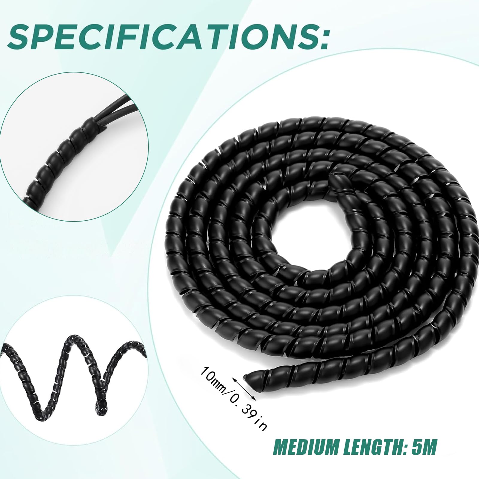 Sourcing Map 8 Meter Kabelspirale Aus PE – Schwarzer Kabelschlauch Zum Schutz Und Ordnen Von Kabeln (10mm Durchmesser, 26 Fuß Lang)