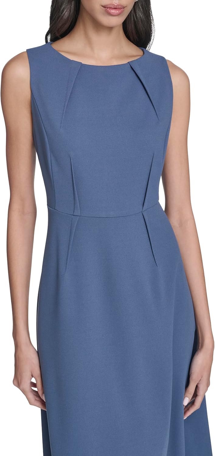 Calvin Klein Womens Sleeveless Dart Detail Knee Length Crepe A-line Dress - Image 5