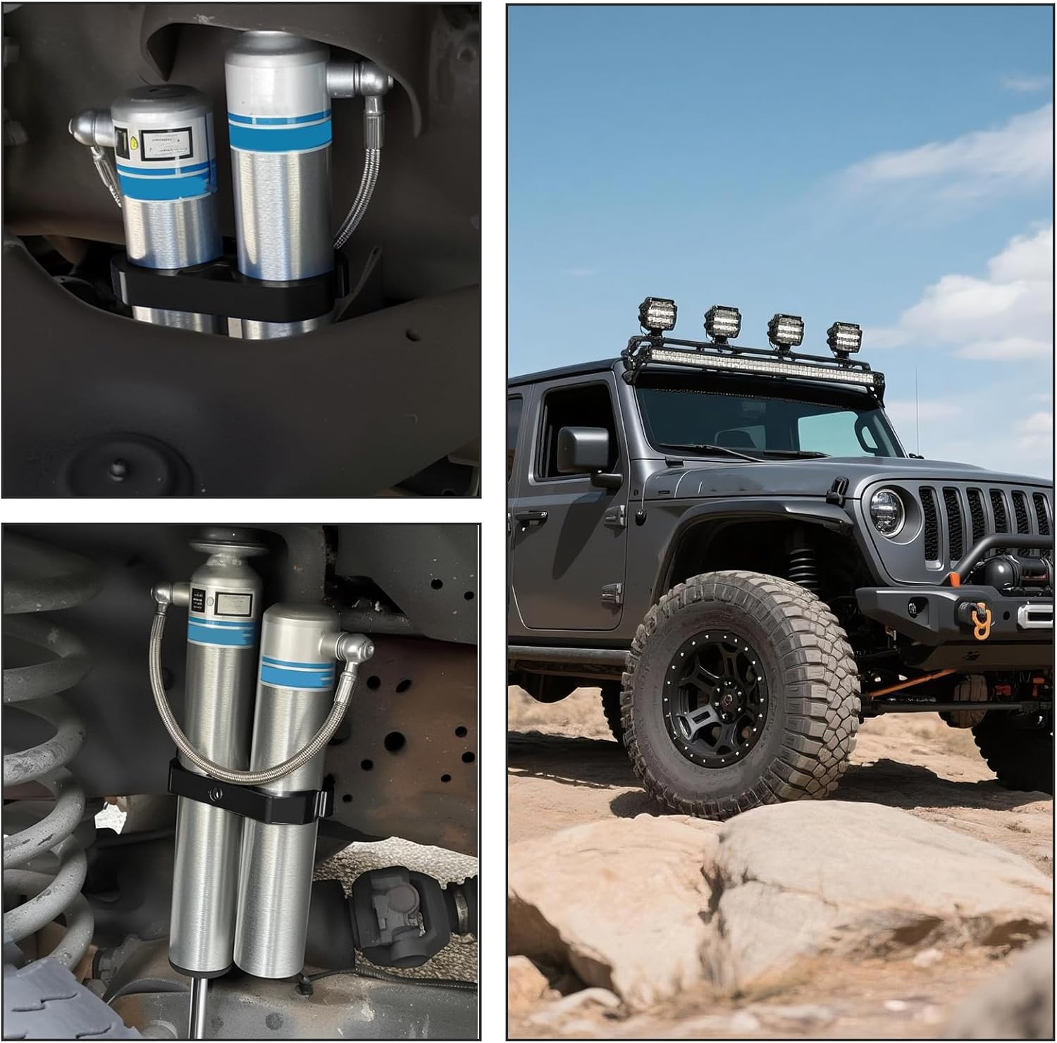 2.0″ Remote Reservoir Clamp Mount, CNC Billet T6 Aluminum Bracket, Compatible with Bilstein 5160 B8 Off-Road Shocks, 4 Pack