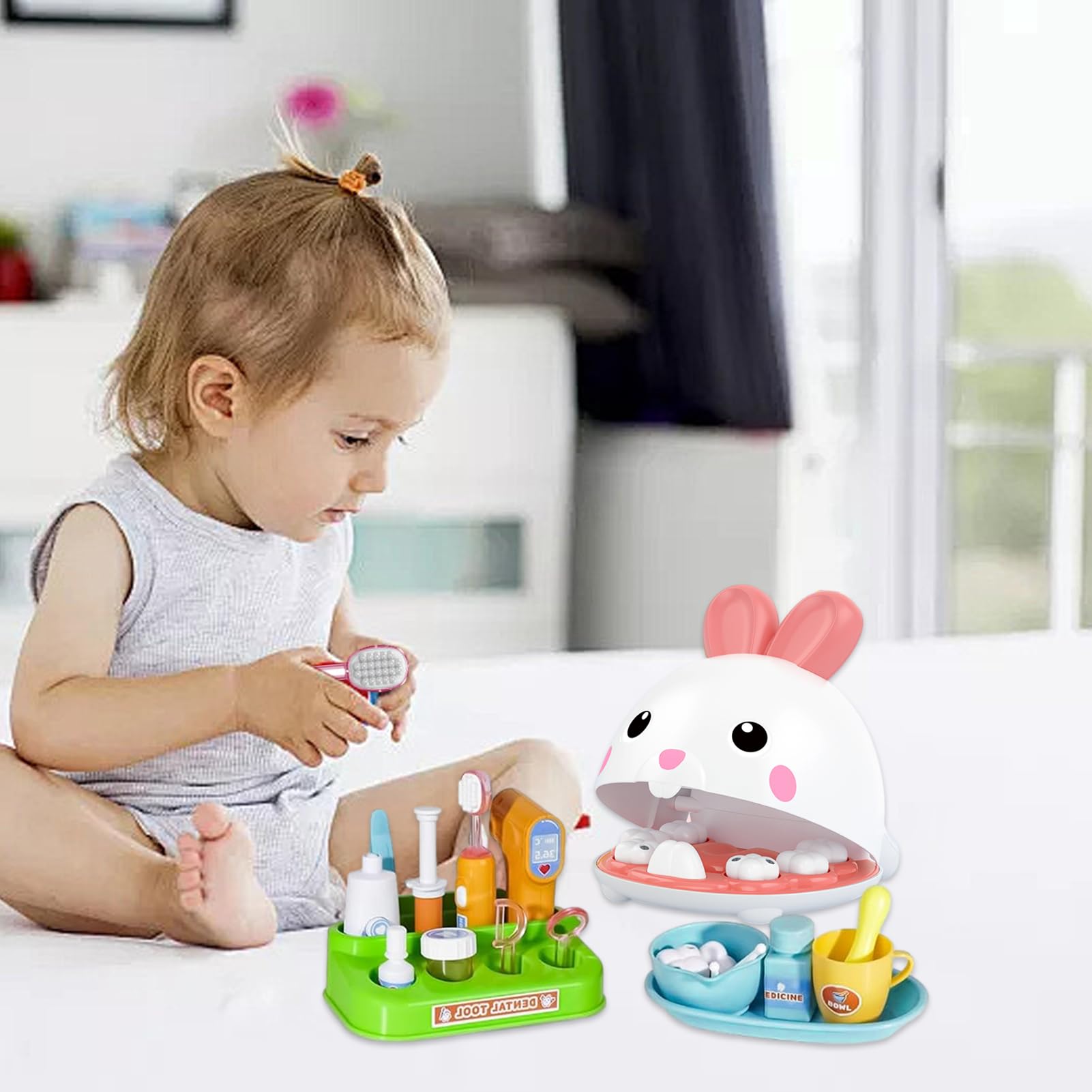 Kit de Dentiste ludique pour - Adorable kit de Simulation de Lapin - Jeu de rôle interactif - Jouet éducatif créatif pour la Maternelle, Prix Scolaire, Cadeau de fête, Classique