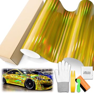 Holographic Yellow Rainbow Chrome Vinyl Wrap Auto Car Motorcycle Boat Sheet Film 60"X84" 5FTX7FT Tool Kit