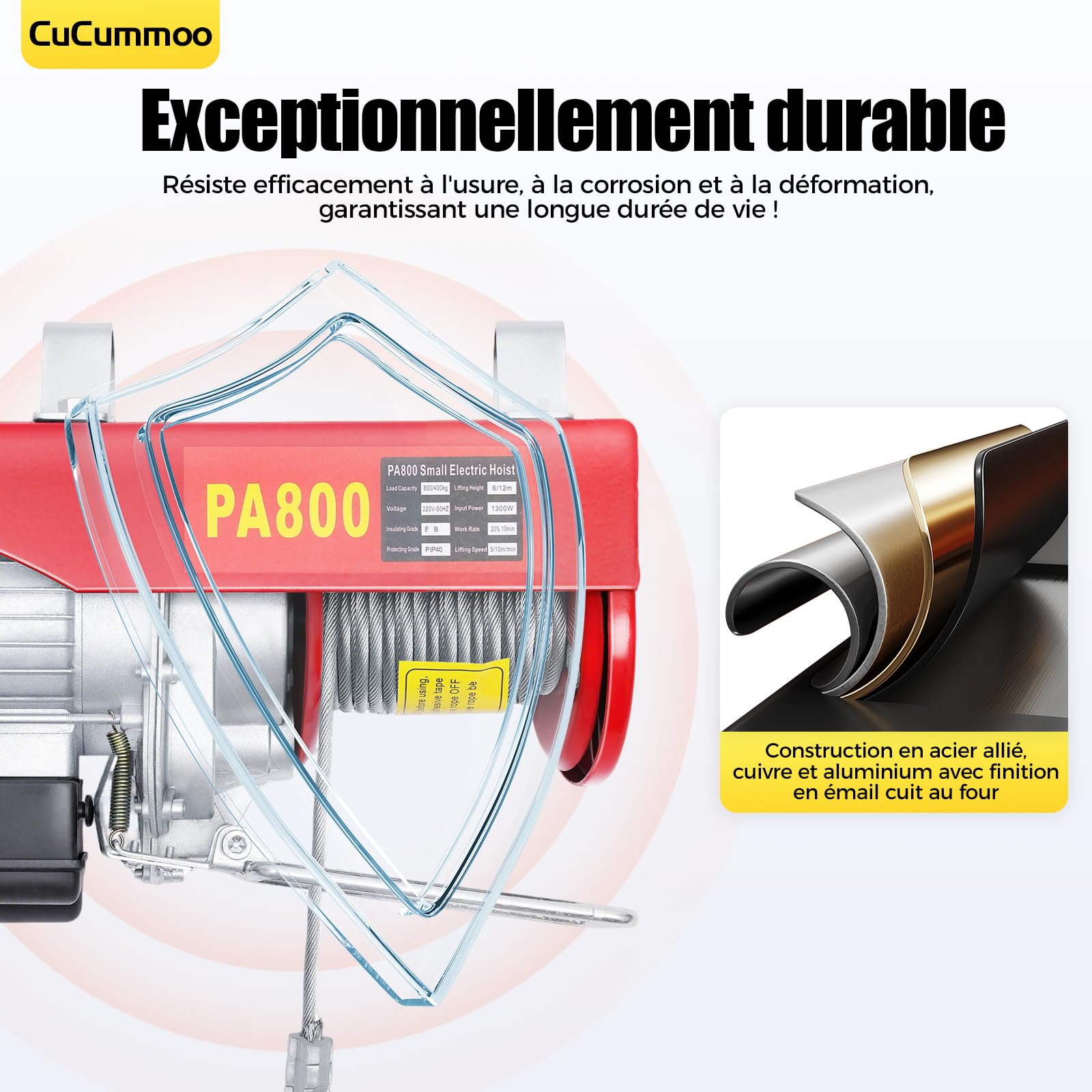 800kg Cabrestante-Polipasto Eléctrico Grúa de cable Cabrestante de motor 220V para taller Garaje Almacén Elevación Carretilla elevadora Almacén Astilleros 1300W