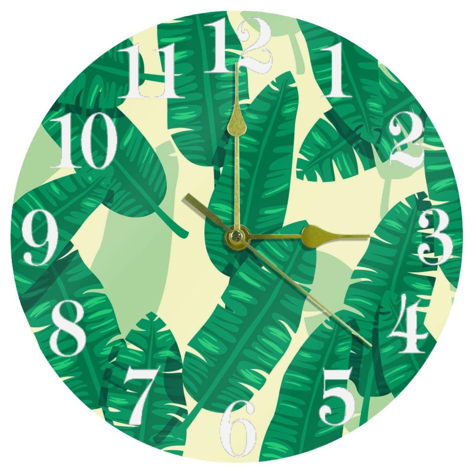 Horloge murale à quartz silencieuse au design feuille de bananier pour salon et bureau moderne