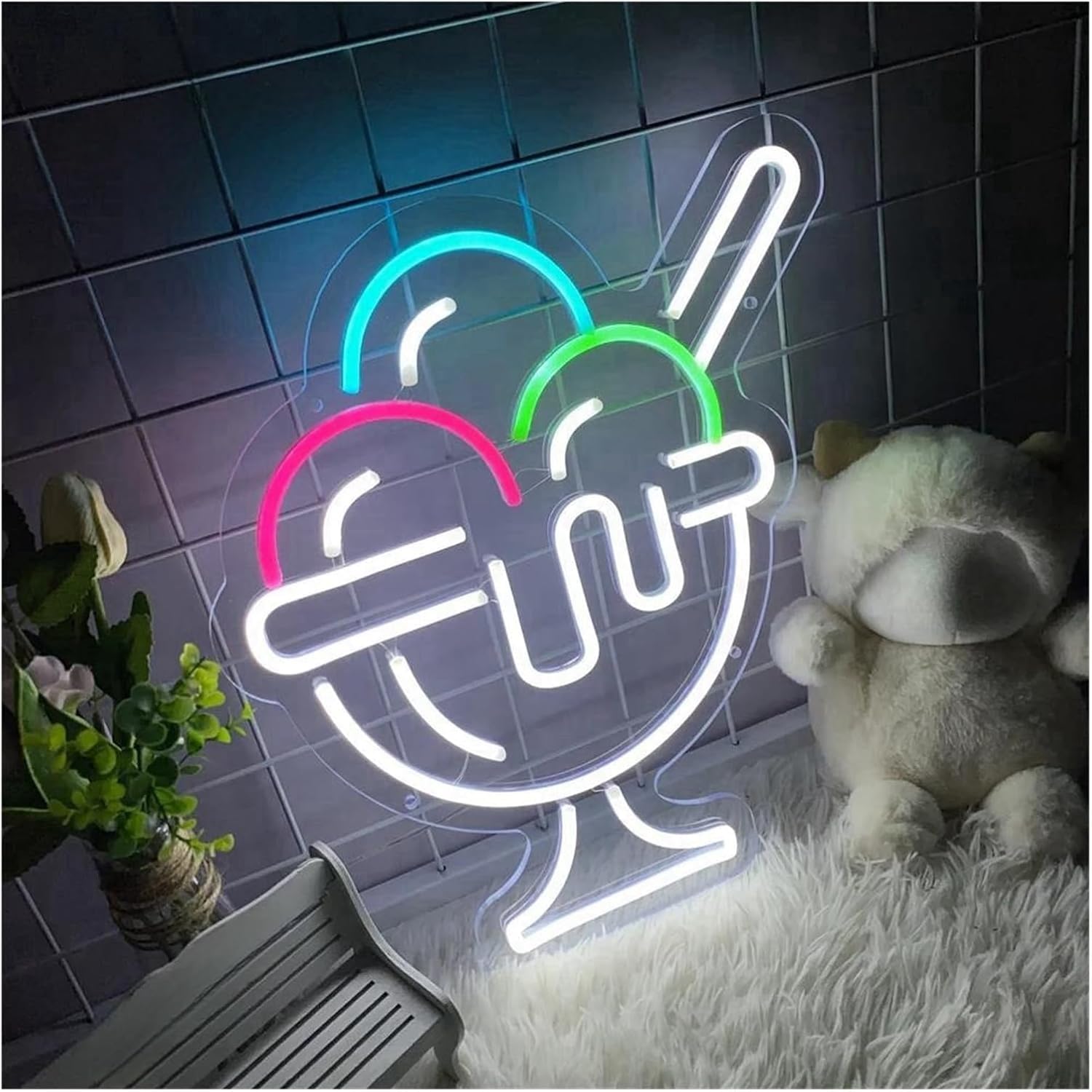 Insegna al neon con scritta "Gelato" e di benvenuto, realizzata da insegne per ristoranti, 35 cm × 40