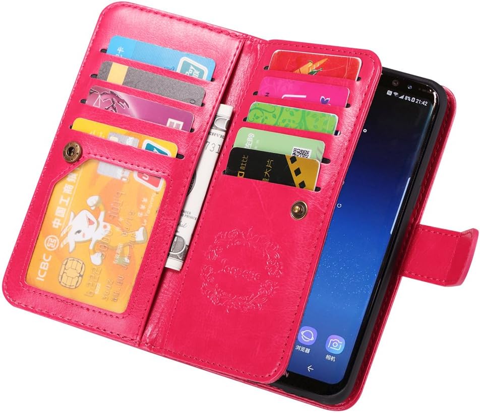 Joopapa Samsung S8 Case, Galaxy S8 Wallet case, Pu Leather Magnet Stand Wallet Credit Card Holder Flip Case Cover Built-in 9 Card Slots Case for Samsung Galaxy S8 (Pink)