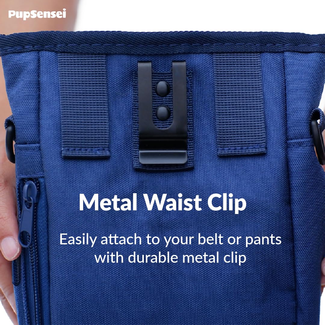 Dog Treat Pouch for Training – Magnetic Dog Treat Bag with Belt Clip & Poop Bag Dispenser – Hands Free Carry Pouch with Auto-Close Access & Shoulder Strap – Durable Pet Gear – Navy Blue - image 6