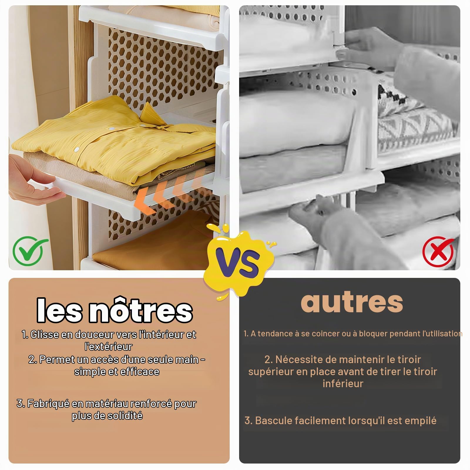 Lot de 5 organisateurs de rangement pliants pour placard, organisateur