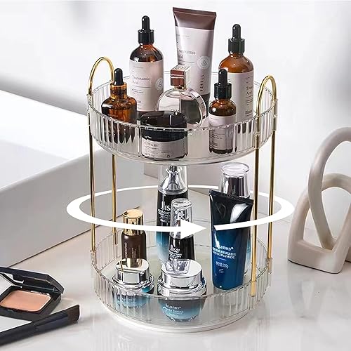 Miniatura 7 de Organizador de maquillaje giratorio para tocador, cuidado de la piel de alta capacidad, organizador de perfumes, organizador de cosméticos para