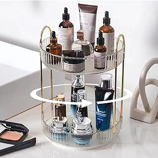 Rotating Makeup Organizer for Vanity, High-Capacity Skincare Clear Make Up Storage Perfume Organizers Cosmetic Dresser Organizer Countertop 360 Spinning (Clear, 2 Tier)