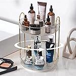 shuang qing Rotating Makeup Organizer for Vanity, High-Capacity Skincare Clear Make Up Storage Perfume Organizers Cosmetic Dresser Organizer Countertop 360 Spinning (Clear, 2 Tier)