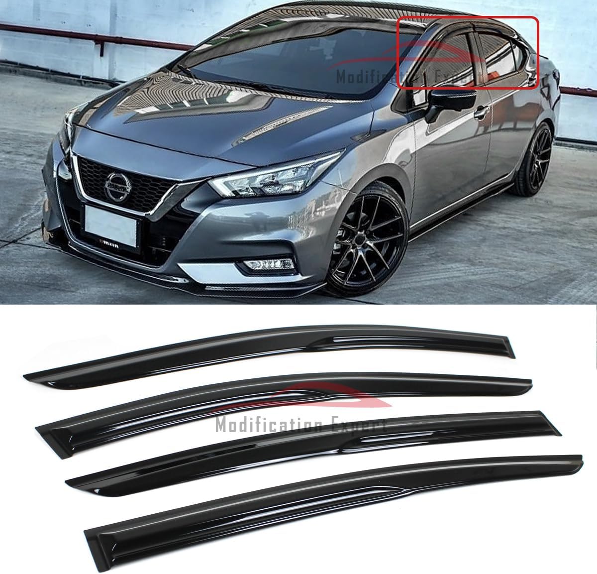 Fits for 2020-2025 Nissan Versa 3D Wavy Mugen Style Window Visors Rain Guards Deflectors