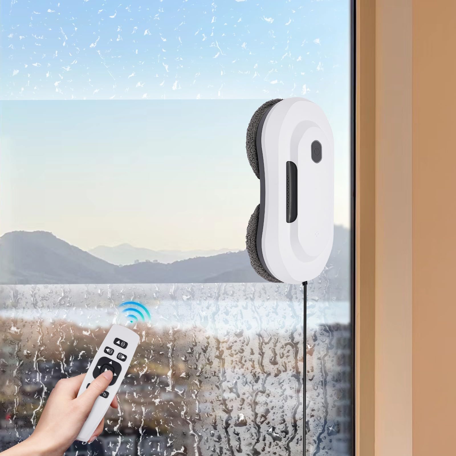 Fensterreiniger Fensterputzer Window Cleaner für Fensterreinigung mit Fernbedienung 2800 Pa Saugkraft und 50ml Wassertank für Glas Fenster und Fensterputzen Set mit 10 Reinigungstüchern