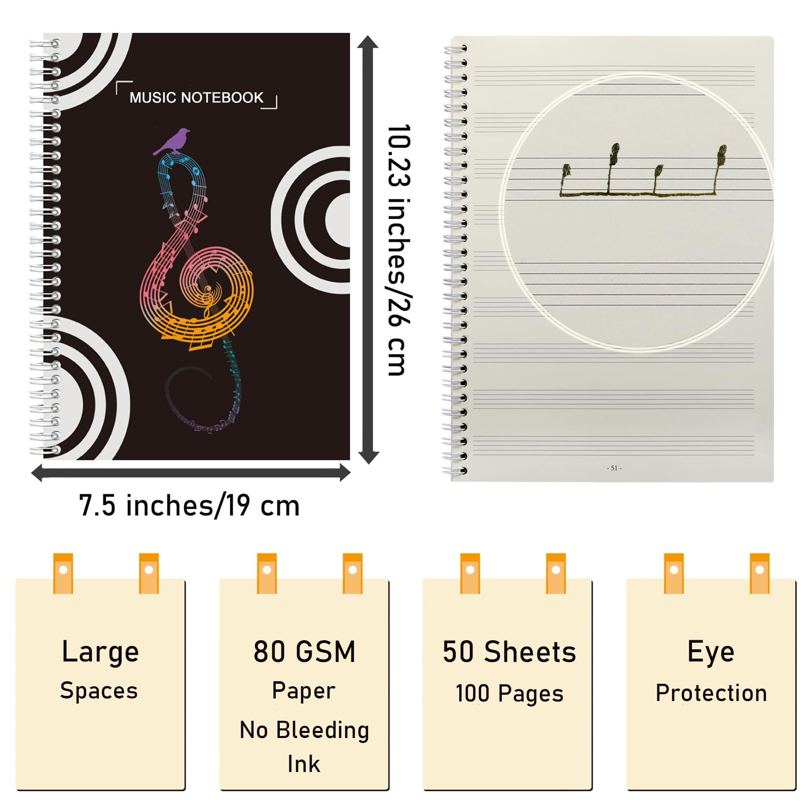 MUSHENJI 2 cuadernos de partituras en blanco, opaco, papel grueso que no se corre, grandes espacios entre líneas, cuaderno de piano, diario de escritura de canciones