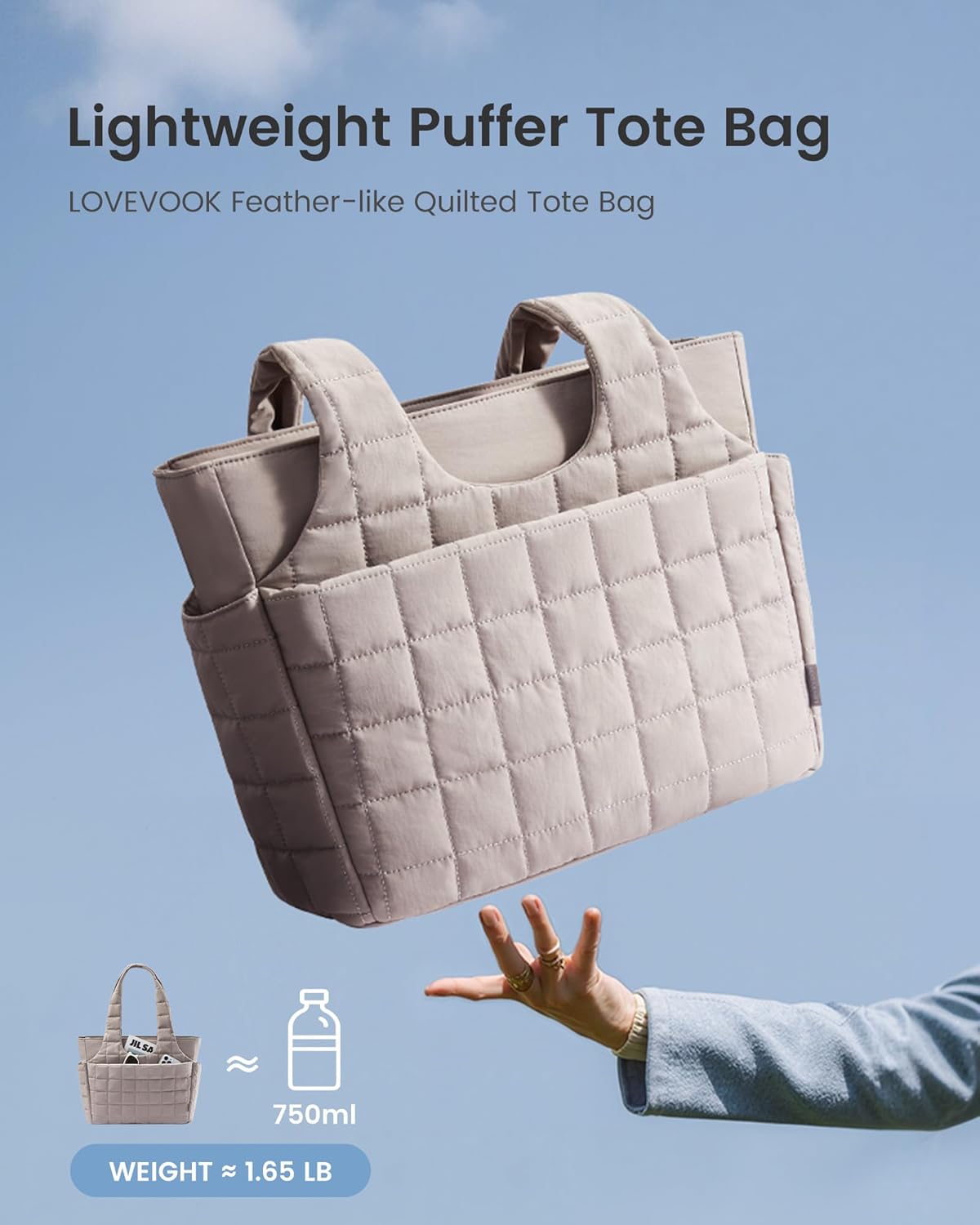LOVEVOOK Tote Bag for Women, Stylish Quilted Puffer Tote Bag with Compartment, Lightweight Shoulder Bag for Travel Work Nurse