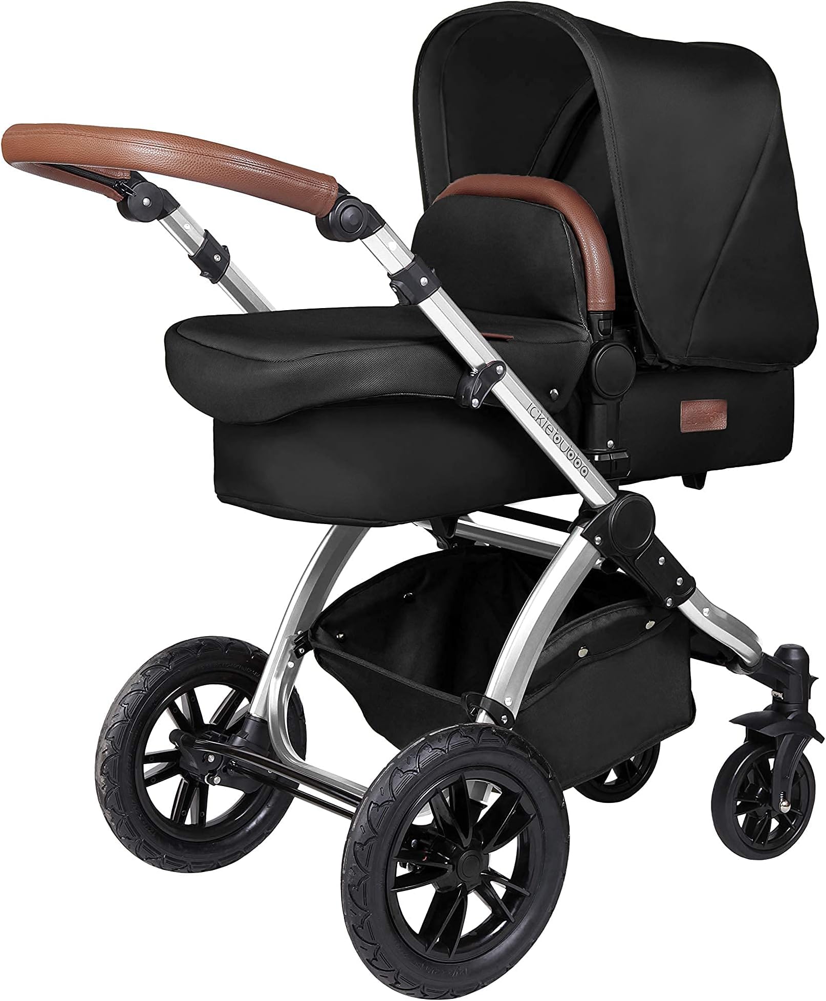 Ickle Bubba Stroller, Baby Travel System | Bundle incl Rear and Forward-Facing Pushchair, Car Seat, ISOFIX Base, Carrycot, Footmuff and Raincover | Stomp V4 Special Edition, Midnight Chrome