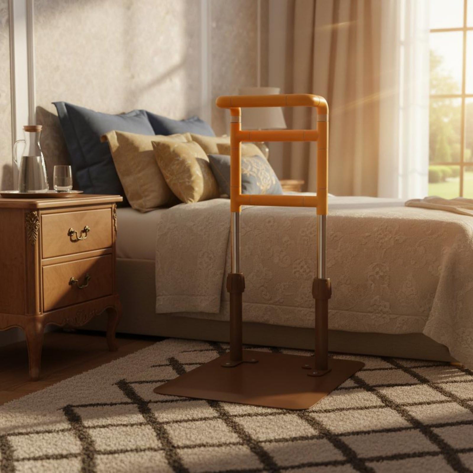 harayaa Maniglia di Sostegno per Letto con Montaggio Sotto E Base Stabile Materiale in Acciaio Inossidabile E Plastica con Maniglia Antiscivolo
