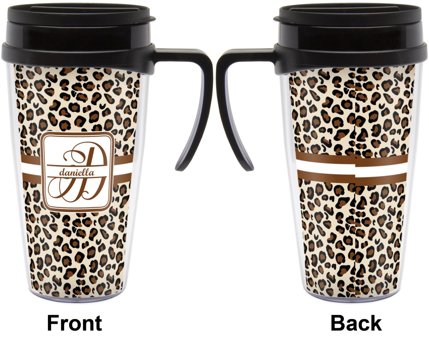Personalized Leopard Print Acrylic Travel Mug with Handle