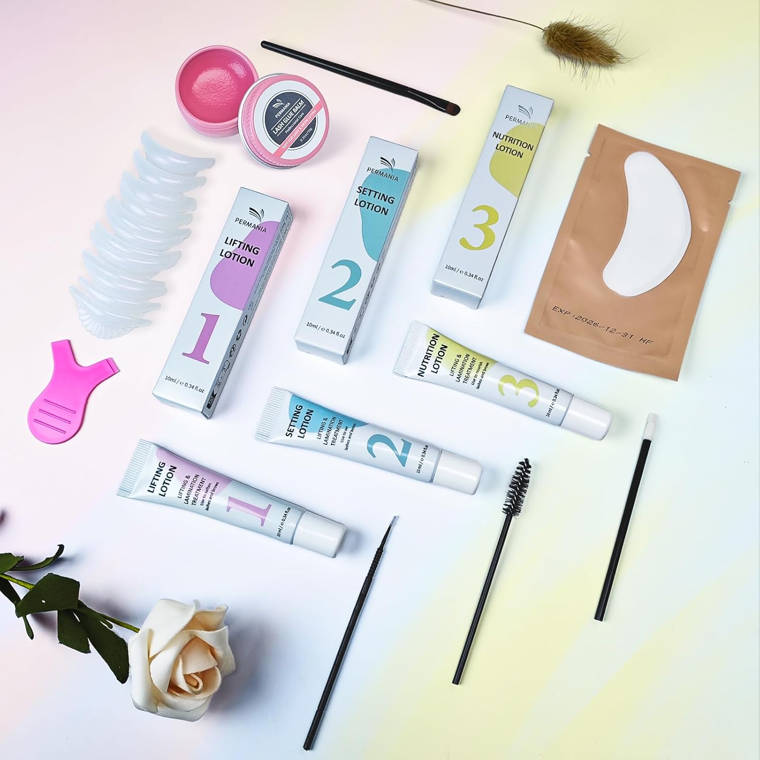 PERMANIA Korean Lash Lift Kit, Tube Design Easy to Apply Brow Lamination Kit for Natural Results Instant Lifting & Curling with Detailed Instruction