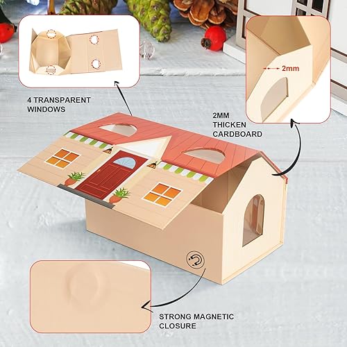 Miniatura 3 de NOVELTYBOXUSA Cajas de regalo de Navidad de 7.9 x 5 x 5 pulgadas, caja de regalo de Navidad en forma de casa con tapa de cierre magnético, cajas de