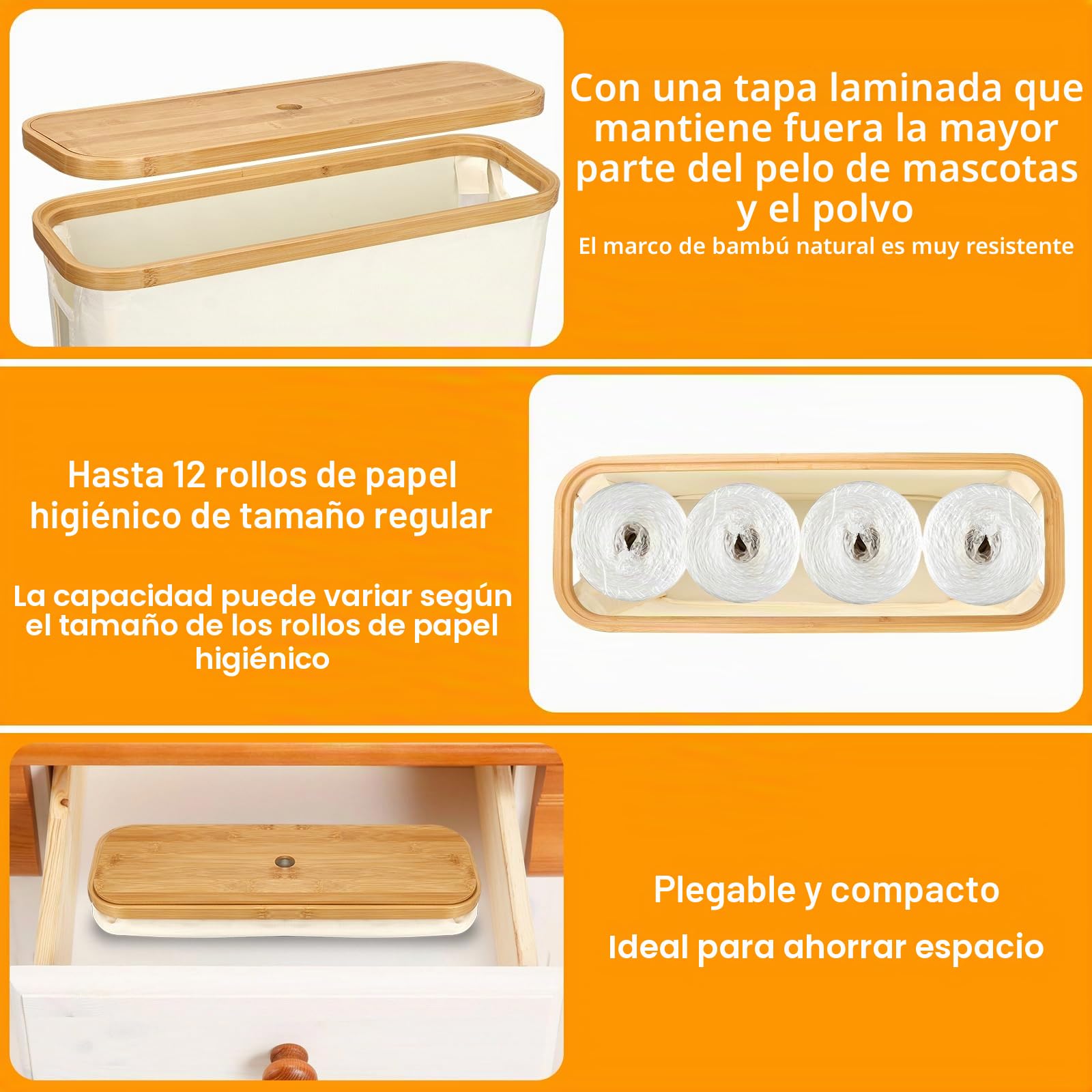 Almacenaje Papel Higienico,12 Rollos Cesta Papel Higienico,Porta Rollos de Papel Higienico con Tapa,Almacenamiento Papel Higiénico Organizador Papel Higienico,Soporte Papel Higienico (Beige)