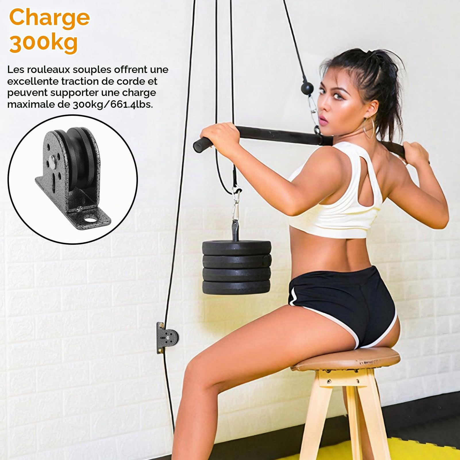 Cyrank Poulie Simple Robuste, Poulies Murales en Acier Inoxydable pour Montage Au Plafond, Chargeant des Poulies De Levage De 300 Kg pour équipement De Gymnastique De Bricolage