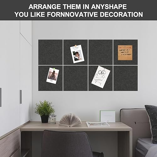 Miniatura 8 de Gute Alternativa de tablero de corcho grande, 12 piezas de azulejos de pared de fieltro con pestañas adhesivas seguras, tablero cuadrado grande de