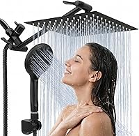 Tudoccy 8 Inch High Pressure Rainfall Shower Head Handheld Combo with 9 Settings, 11'' Adjustable Extension Arm, Matte Black
