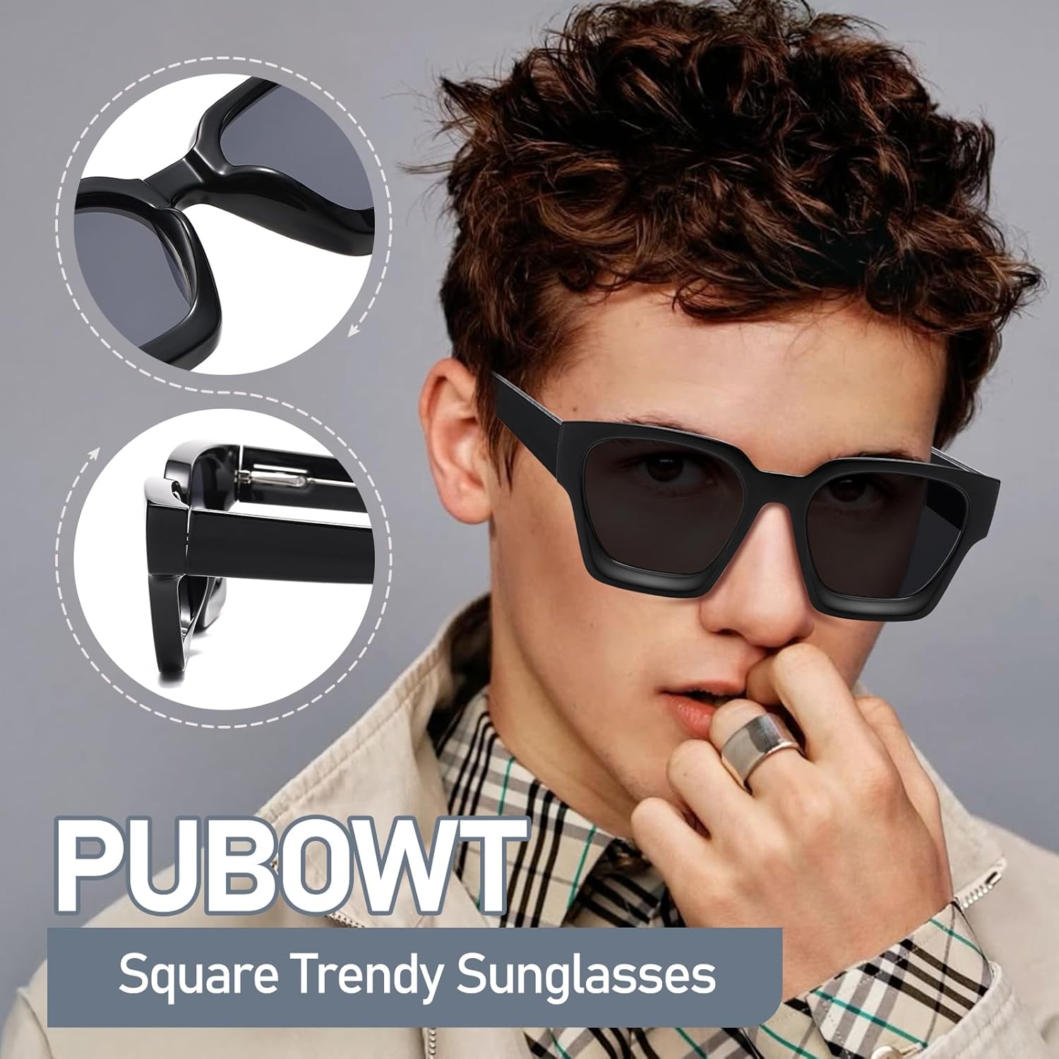Thick Square Sunglasses for Men Women Retro Chunky Rectangle Sun Glasses UV Protection Designer Shades Style PT2008 - Image 5