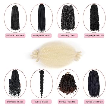 Marley Hair 8 Inch Kinky Twist Hair 3 Packs Blonde Springy Afro Twist Hair Pre-fluffed Kinky Braiding Hair Short Spring Twist Wrapping Hair for Soft Locs Faux Locs (8inch, 613-3)