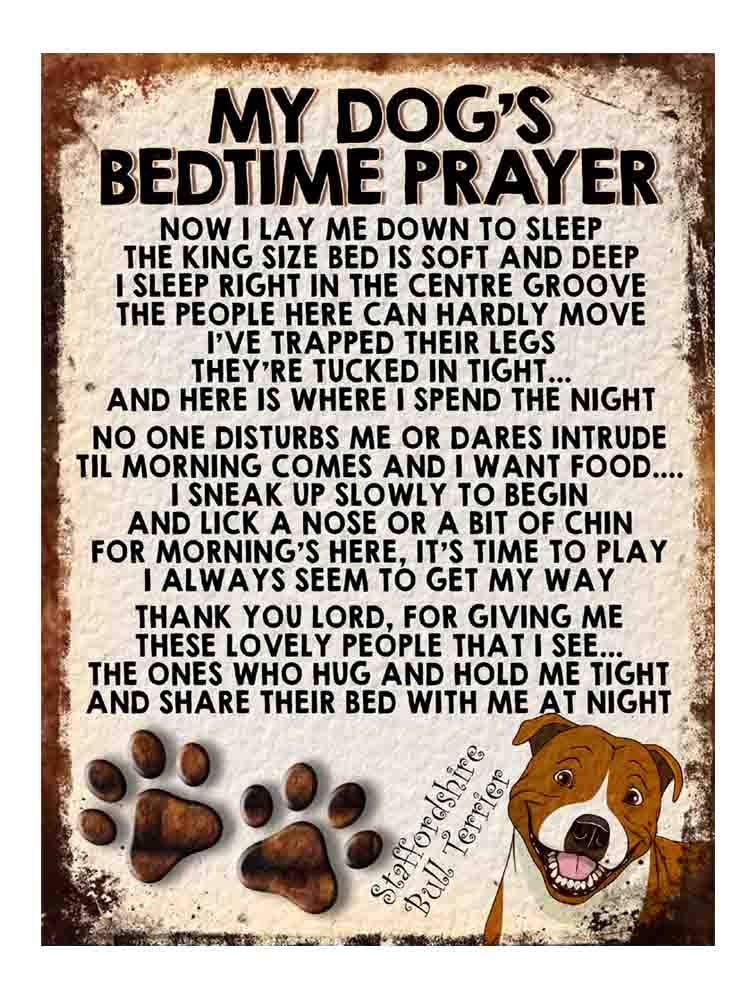 MY DOG'S BEDTIME PRAYER RETRO STYLE METAL TIN SIGN/PLAQUE DOG BREEDS (Staffordshire Bull Terrier Cute Dog)
