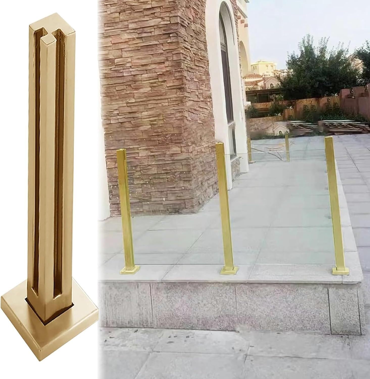 Poste de barandilla de vidrio con abrazadera de alta estabilidad dorada