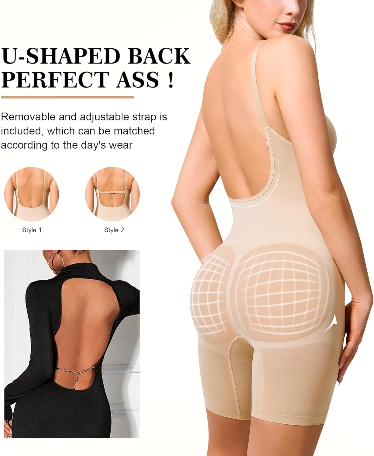 Irisnaya Shapewear Bodysuit for Women Tummy Control Backless Low Back Body Suits for Womens Full Body Shaper Body Suit - Image 2