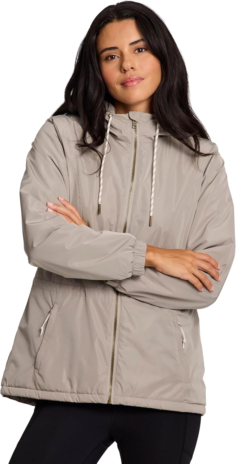 Avalanche Women's Rain Jacket with Zipper Pockets, Faux Fur Lined Rain Coat Sherpa Lined Coat Quick Drying Hiking Jacket