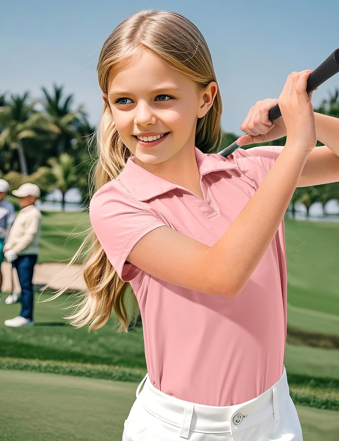 KEREDA Girls Polo Shirts Golf Tennis School Uniform Short Sleeve T Shirts V-Neck Collared Quick Dry Tops - Image 3