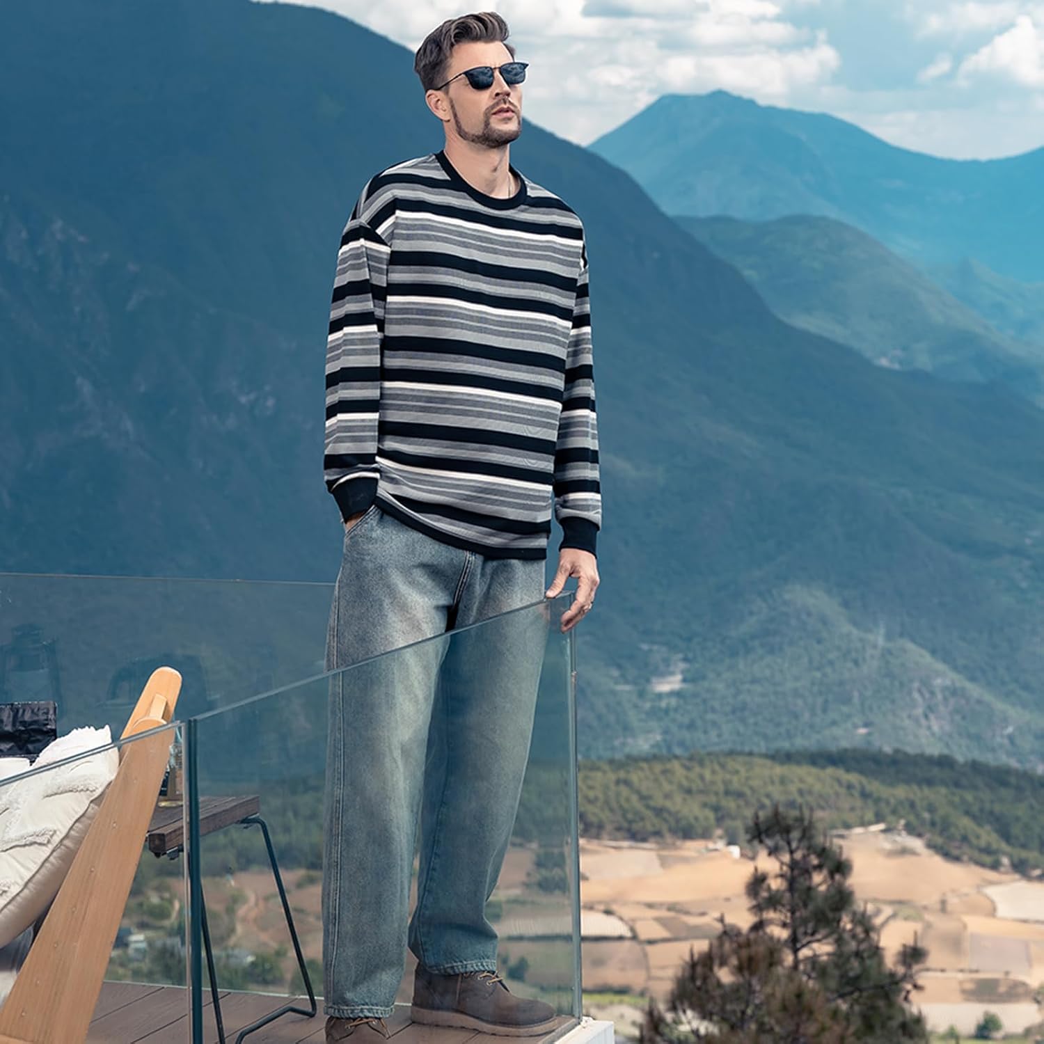 Striped Long Sleeved T-Shirt for Men Spring Casual T-Shirt for Men Retro Autumn Pullover Stripe tee Shirt - Image 3