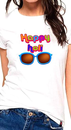 Gulmohar Enterprises for Women | Holi T-Shirts for Girls | Colorful T-Shirts | Holi Dryfit Strechable T-Shirts | Color - White with Multicolor Designs (Gul-016-S-W)