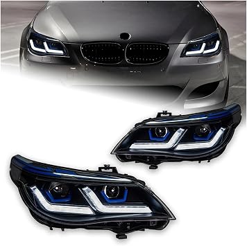 1 Pair Car Styling Head Lamp Compatible For BMW E60 Headlights 2003-2009 523i 530i Angel Eye LED Headlight DRL Hid Bi Xenon Auto Accessories07-10 LCI,Lhd