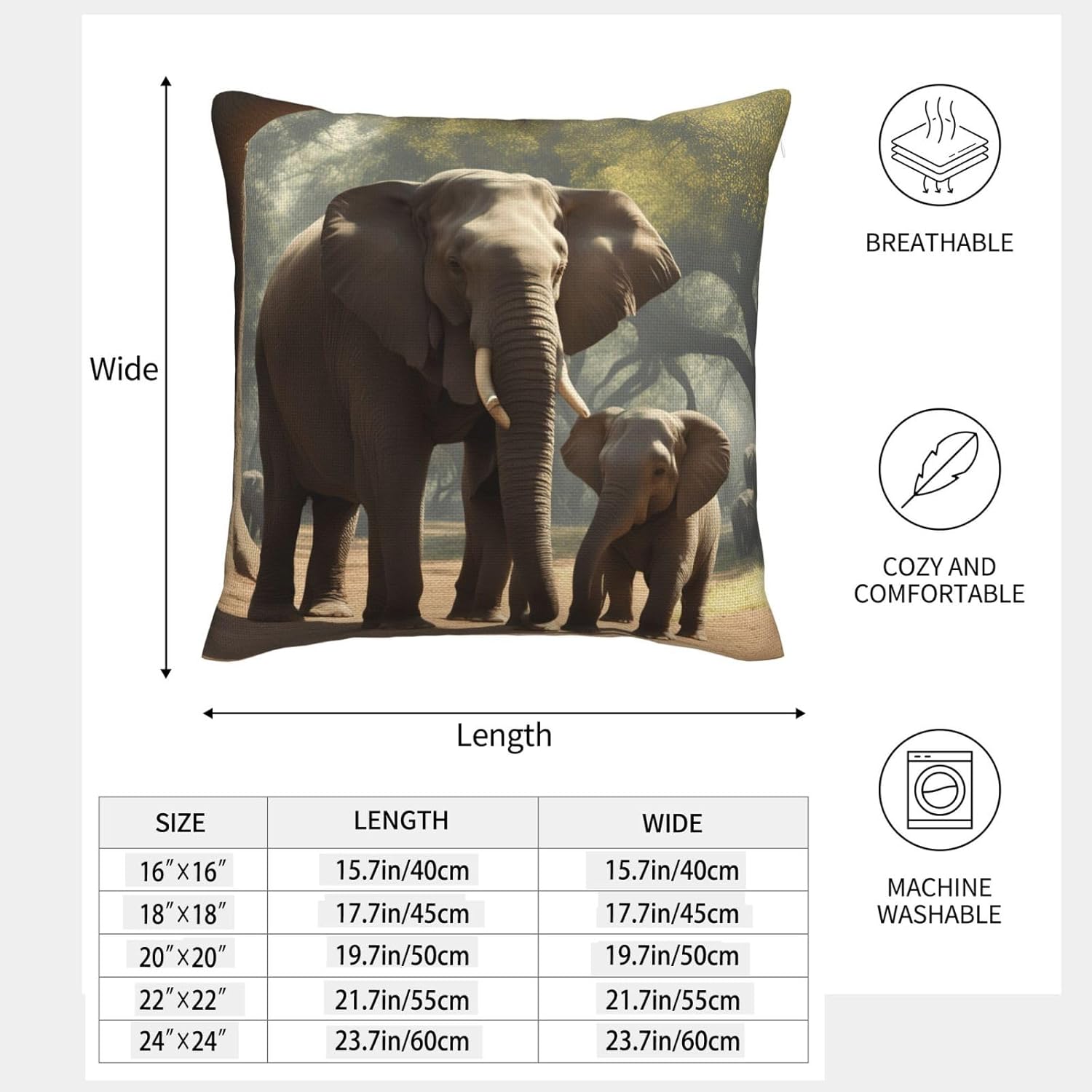 Elephant Imitation Linen Pillowcase -2 Sets, Fashionable Home Decoration, Used for Sofas, Gardens, beds