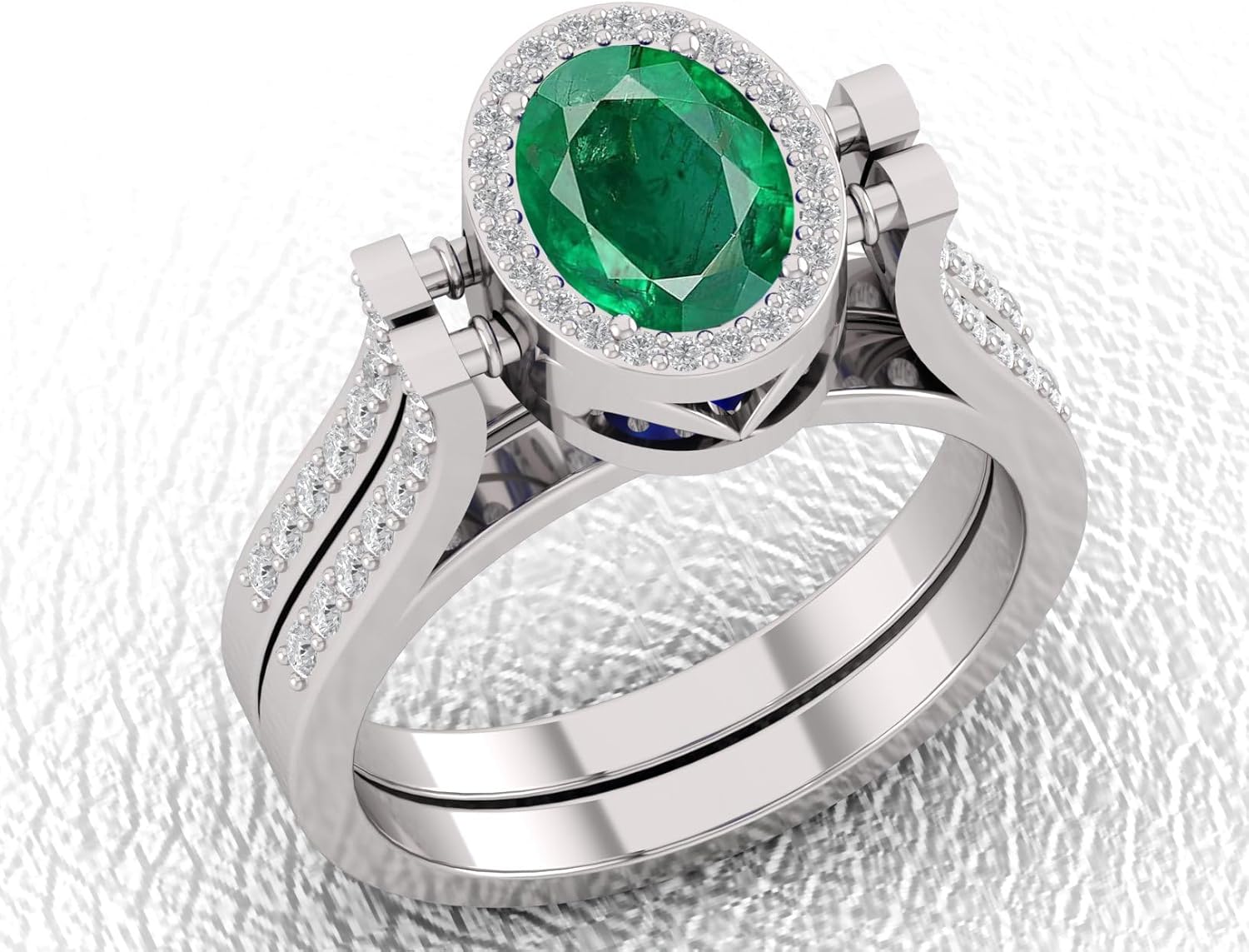 Oval Cut Blue Sapphire and Emerald Engagement Ring in Sterling Silver – Vintage-Inspired Birthstone Promise Ring for Women two side using Gemstone ring