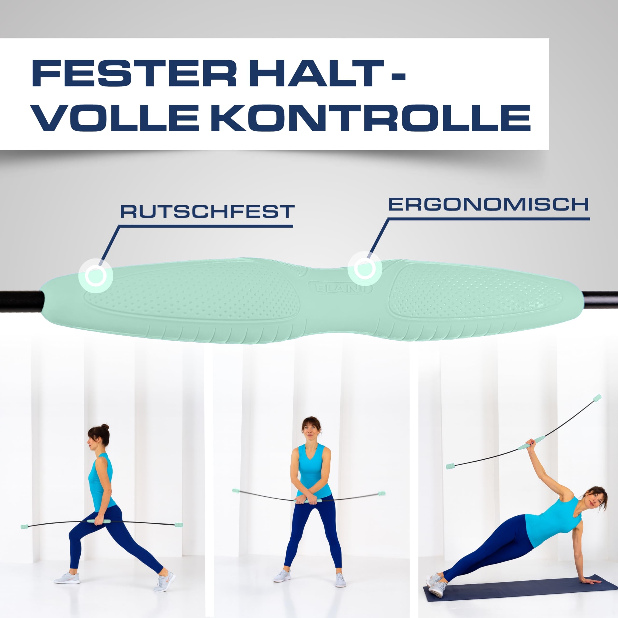 ELANI Schwingstab - Verstellbarer Widerstand & ergonomischer Griff - hochbelastbarer Gymnastikstab, auch als Physiotherapie Zubehör, Swinging Sticks, Schwingstab Fitness Testsieger, Flex Stab