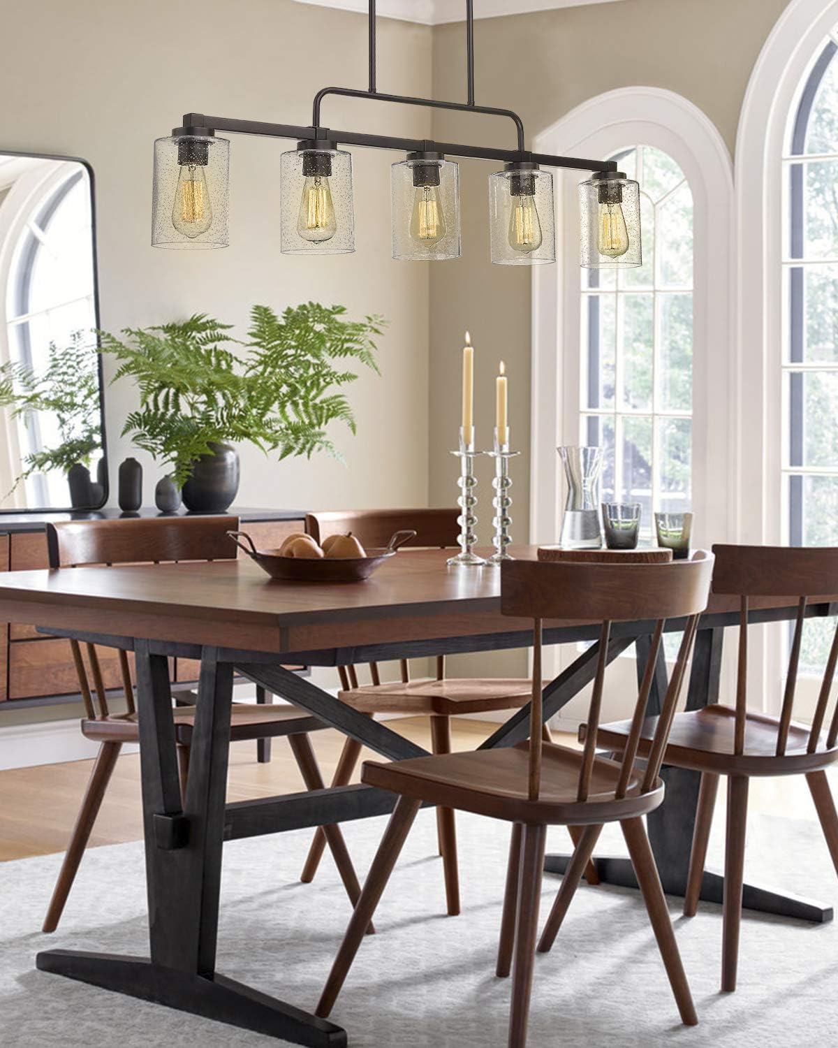 Beionxii 5-Light Kitchen Island Light, 42" Farmhouse Linear Lighting Chandelier for Dining Room Pool Table Pendant Light, Oil Rubbed Bronze with Clear Seeded Glass - - 
