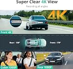 BOTSLAB 4K 3 Canal Dash Cam Arrière et intérieur, G980H Caméra triple Dash pour voitures, 5.8GHz WiFi, Intégré GPS, Contrôle de la voix, 3.18" écran tactile, mode de stationnement 24/7, 128GB Carte incluse