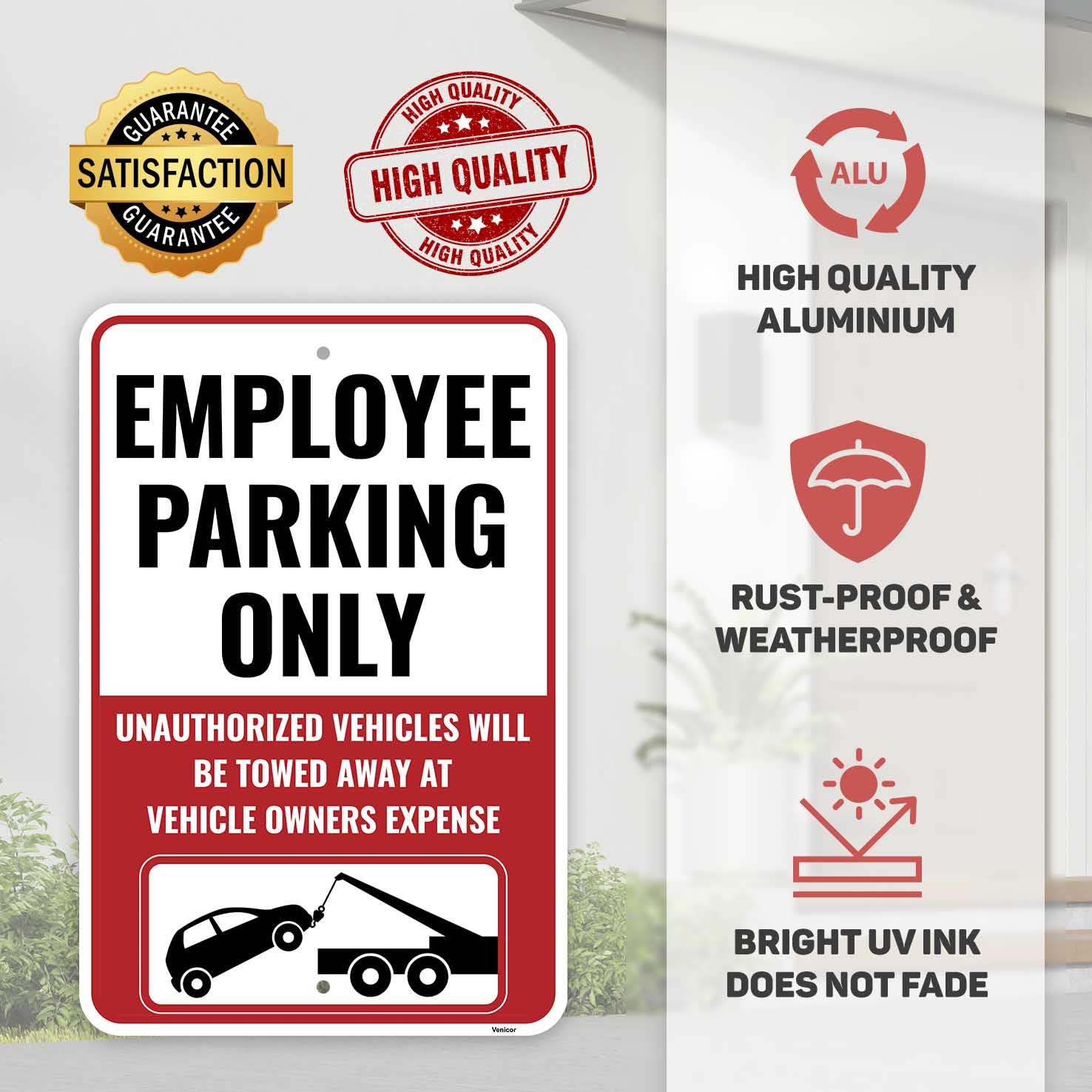 Señal de estacionamiento para empleados, 2 unidades, 45,7 x 30,5 cm, aluminio, señal de estacionamiento para personal