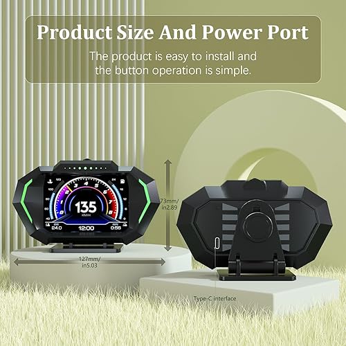 Miniatura 7 de AZIJYV Indicador Obd2 con velocidad, pantalla frontal para coches P24, consumo de combustible, RPM, alarma de sobrevelocidad, velocímetro digital
