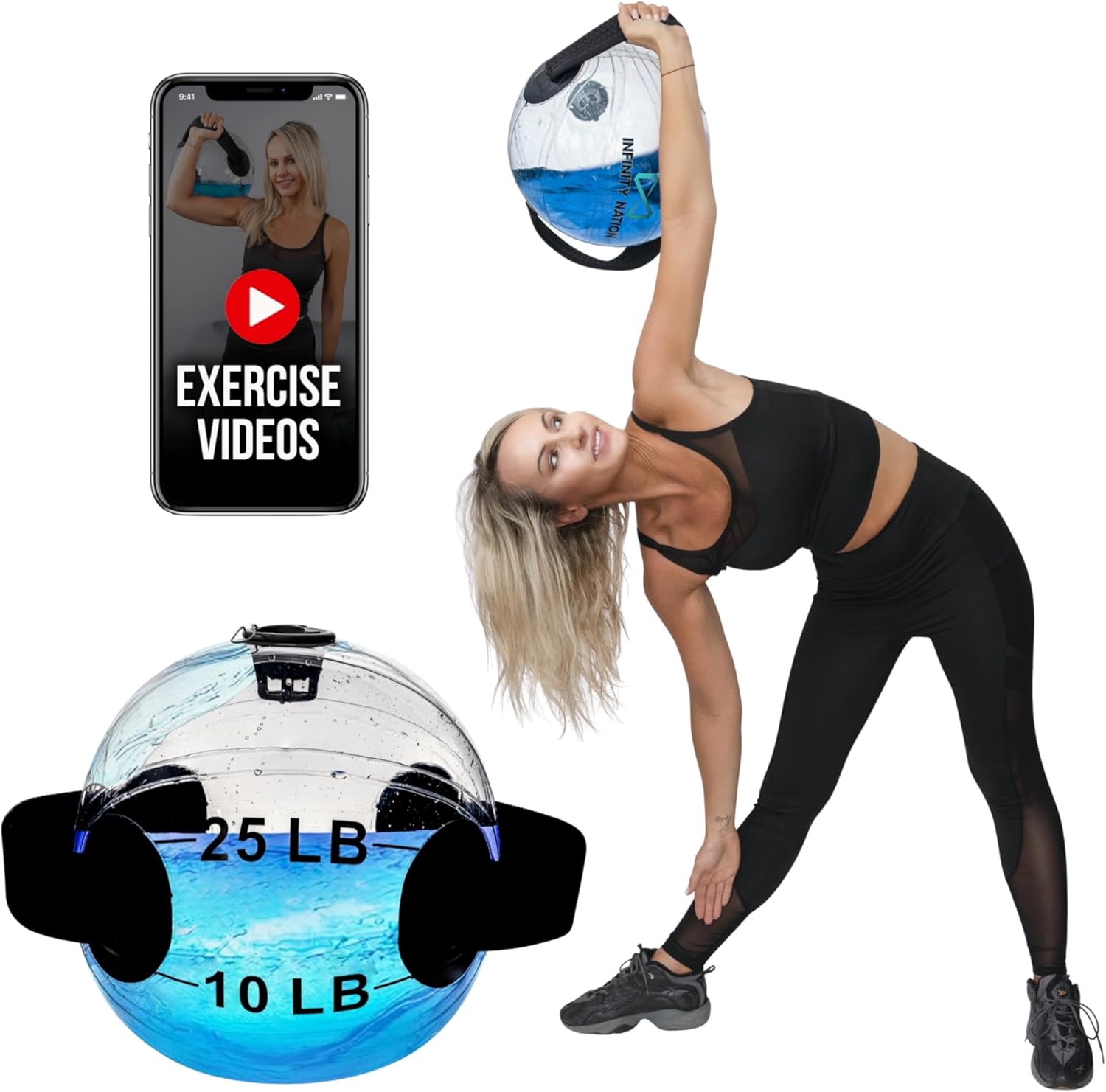 Large Aqua Bag for Workout - Portable and Durable - Adjustable Water Weight Bag - Aqua Ball - Water Ball