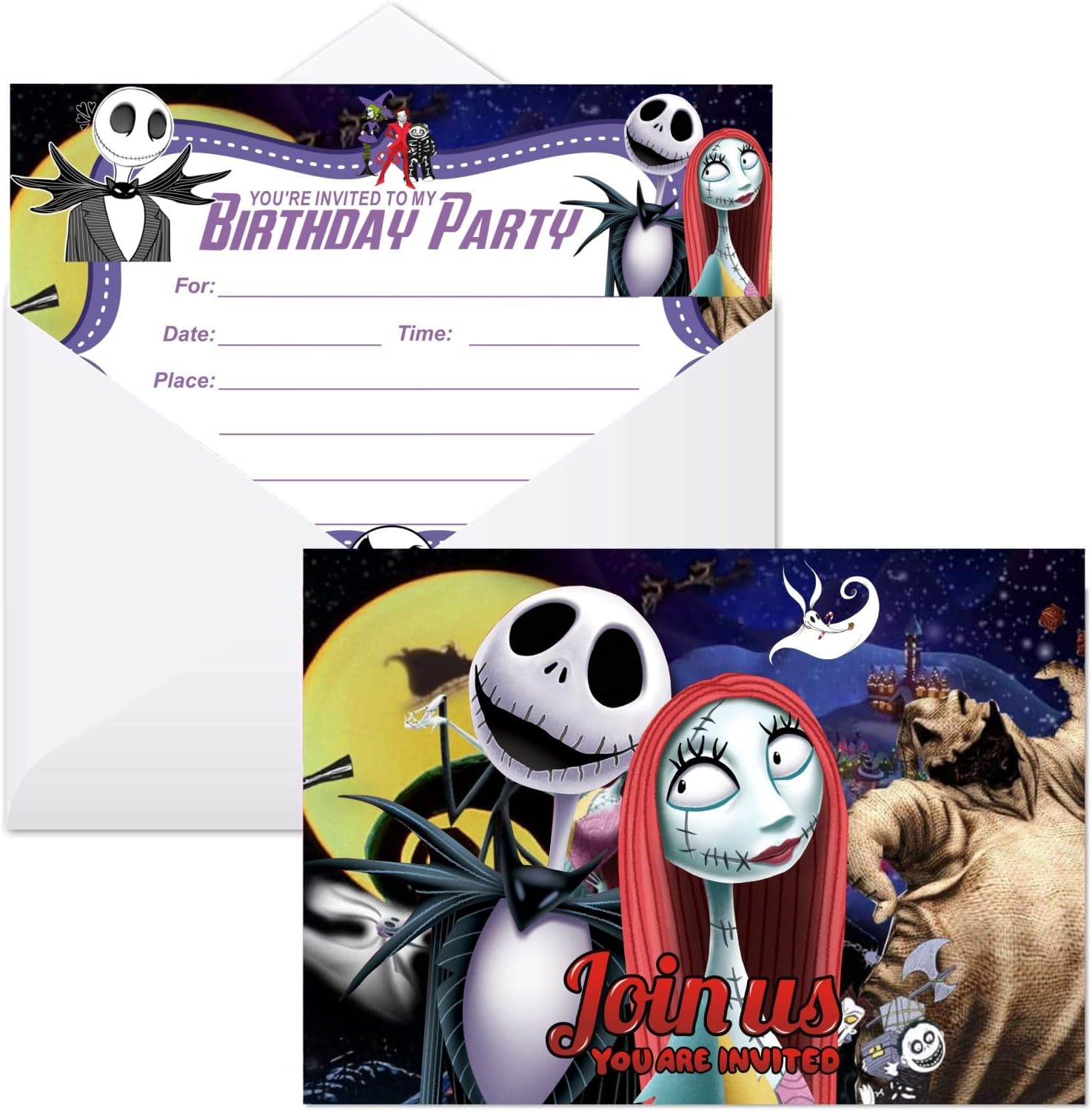 16pcs Nightmare Before Christmas Birthday Invitations Cards with Envelopes for Kids Birthday ...