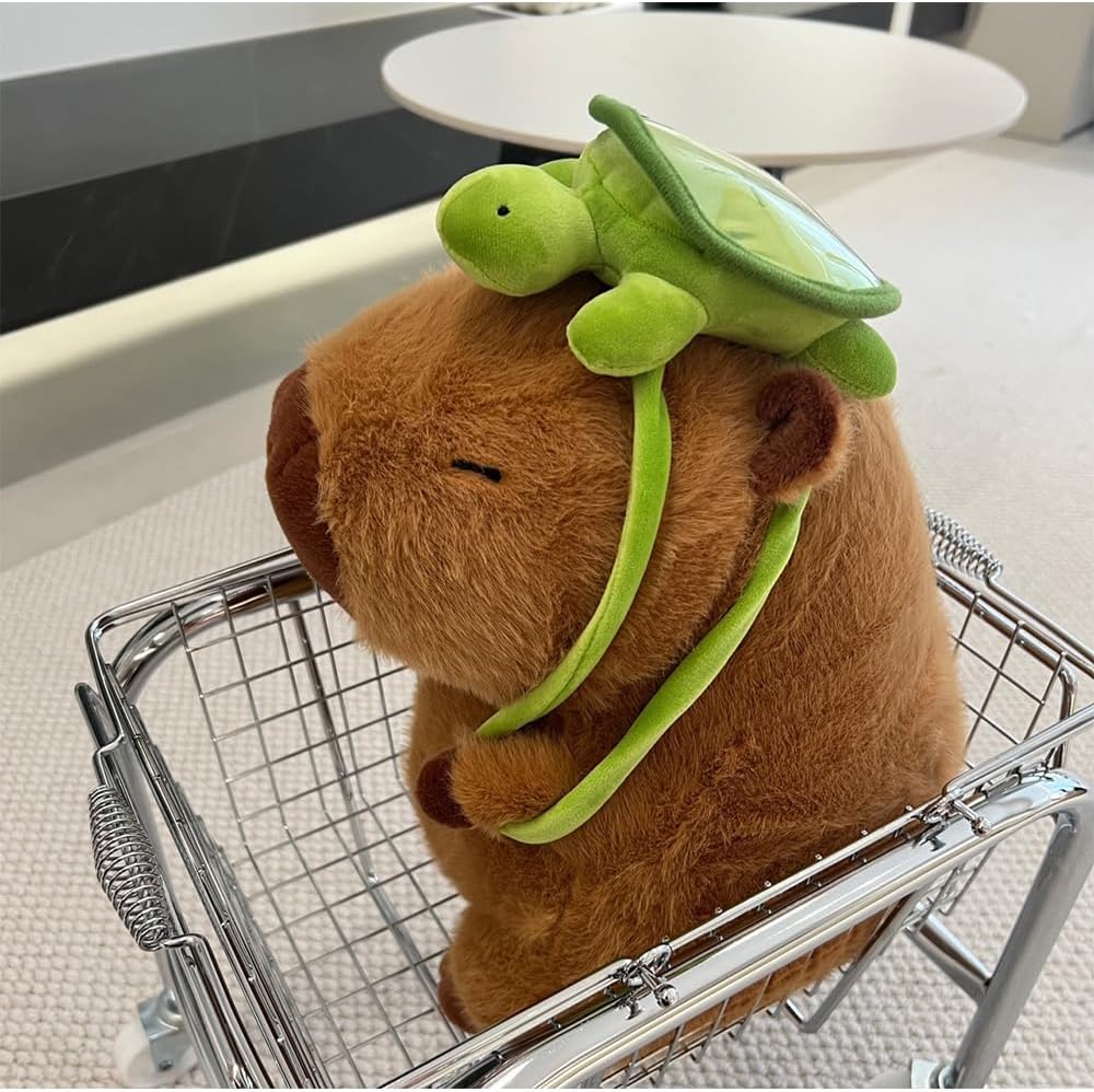 Capybara Plush Toy with Removable Turtle Backpack, Cute Capybara Stuffed Animal, Interactive Toy for Kids and Animal Lovers, Creative Presents for Boys Girls Kids Birthday Christmas, 9"